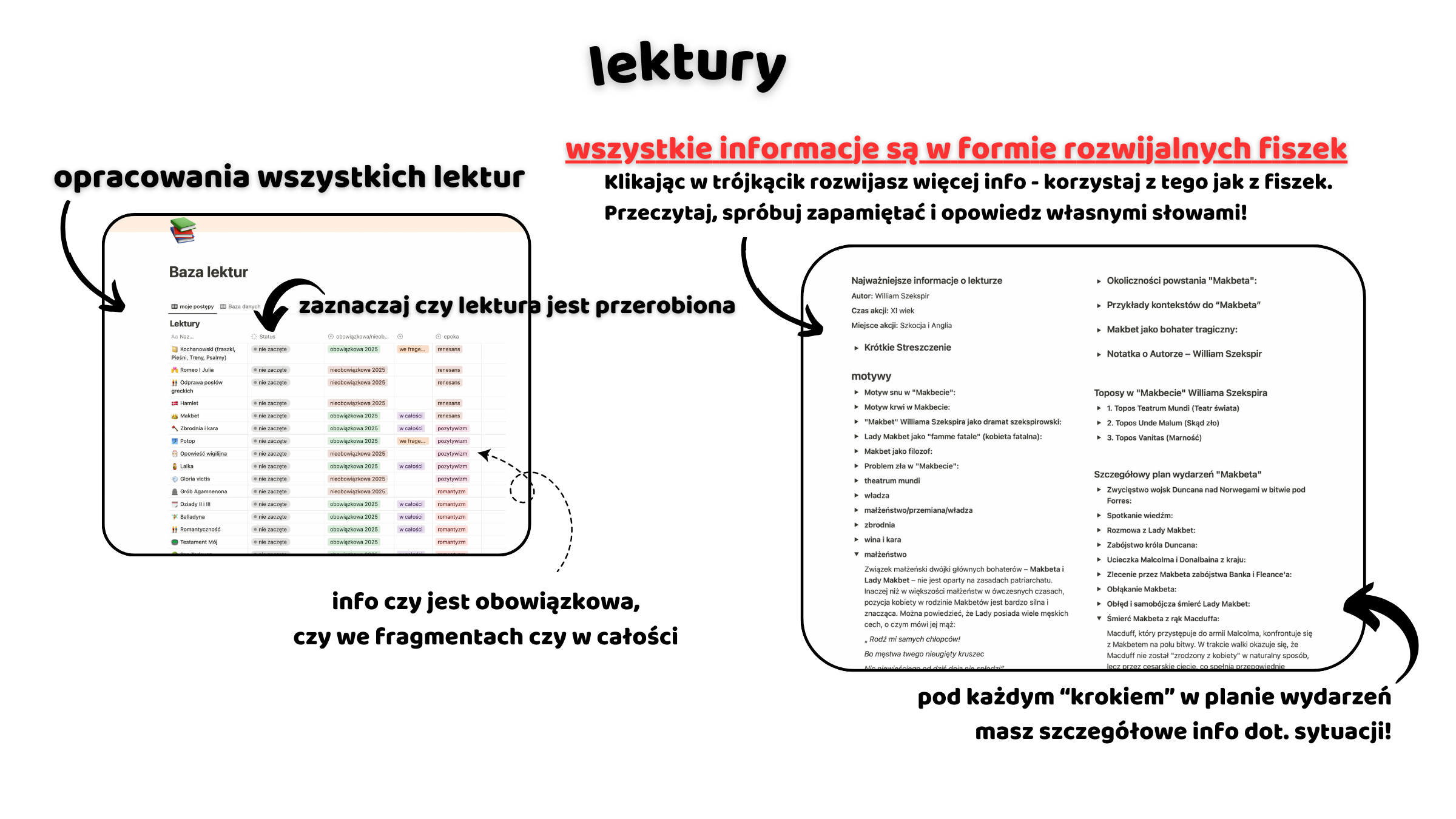 Lektury i rozwijane fiszki